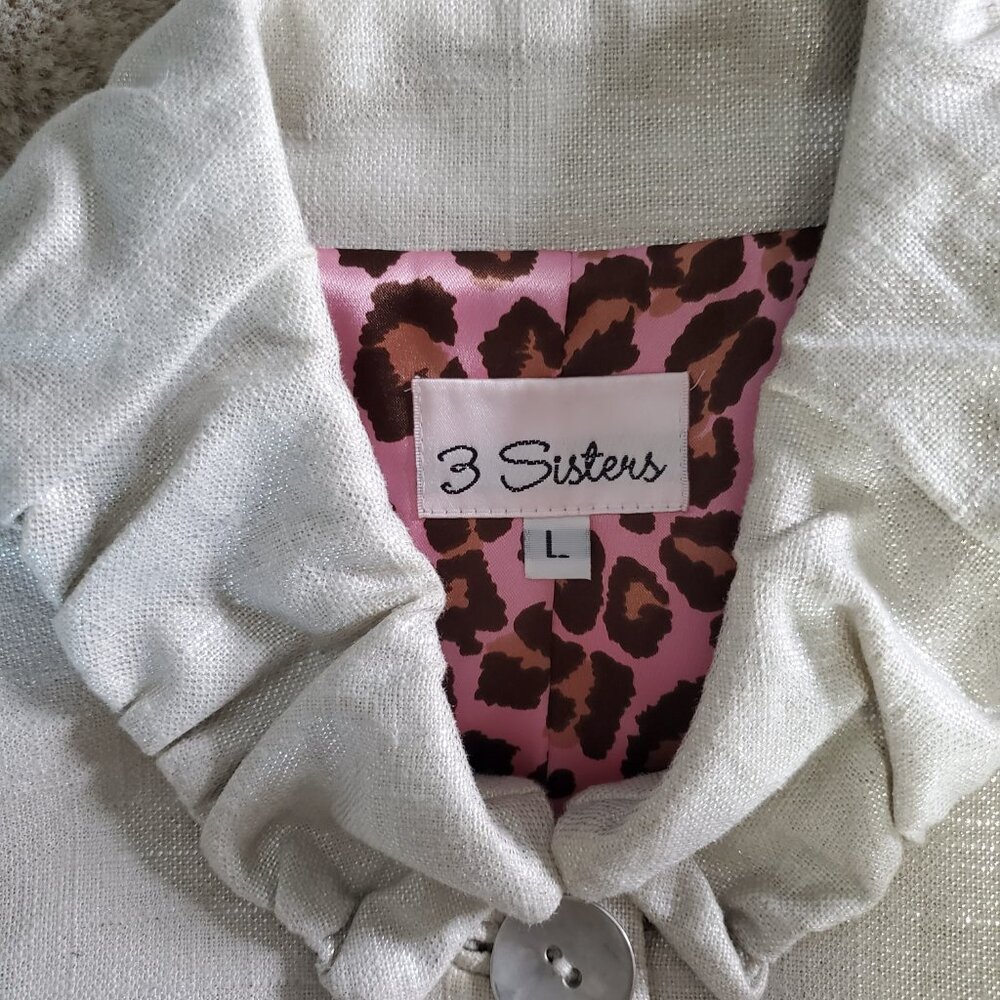 3 Sisters Metallic Quarter Sleeve Jacket Ruffled Collar Size L - Picture 6 of 13
